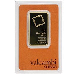 1oz (31.1 grams) Valcambi Gold Bar (With Assay)