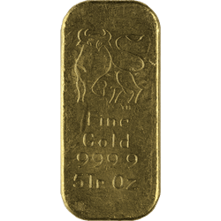 5 oz (155.5 grams) Gold Bar, Varied Condition and Any Mint.