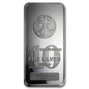 10 oz (311 Grams) 99.9% Silver Walking Libery Bar
